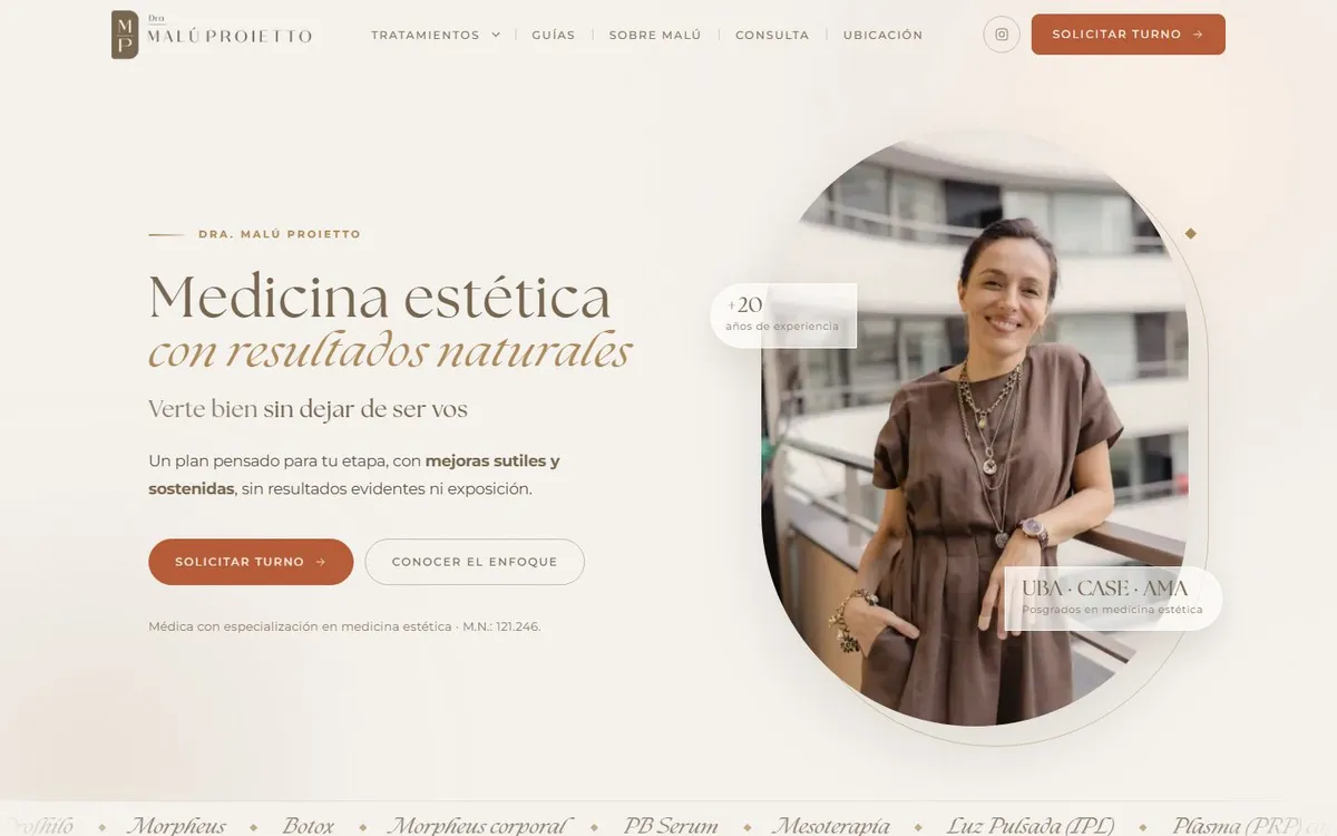 Portada del sitio de Dra. Malú Proietto