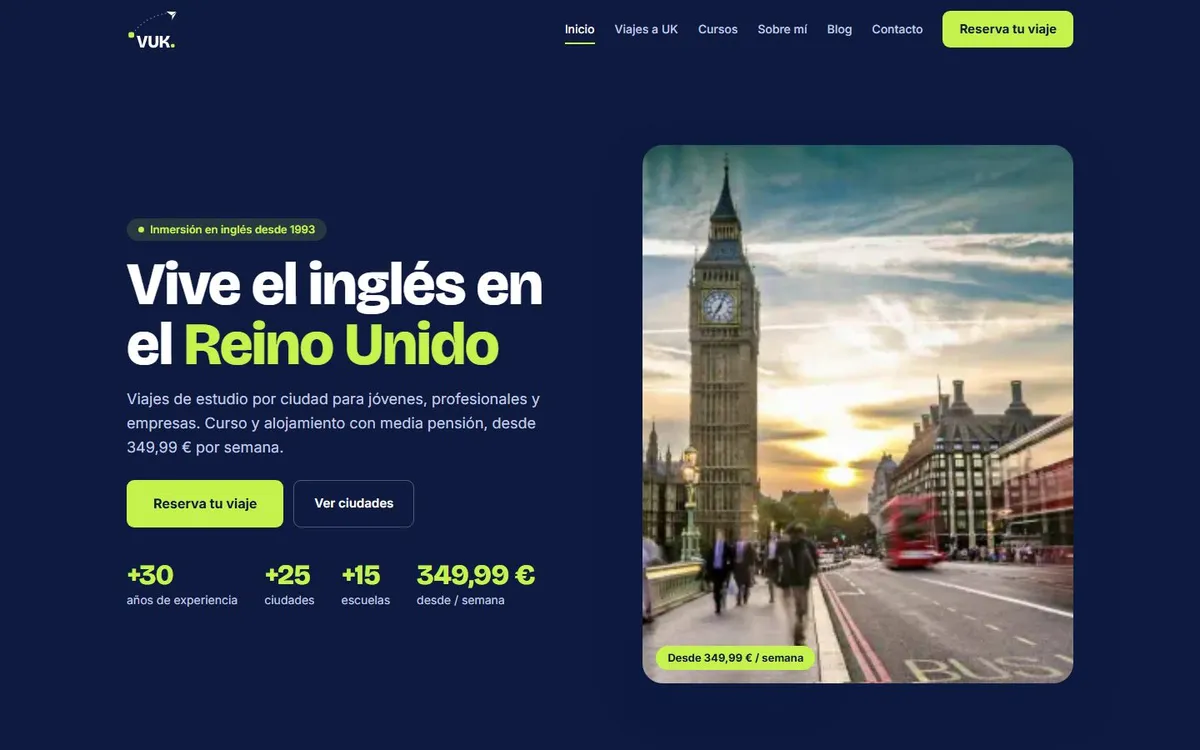Portada del sitio de Viajes a UK